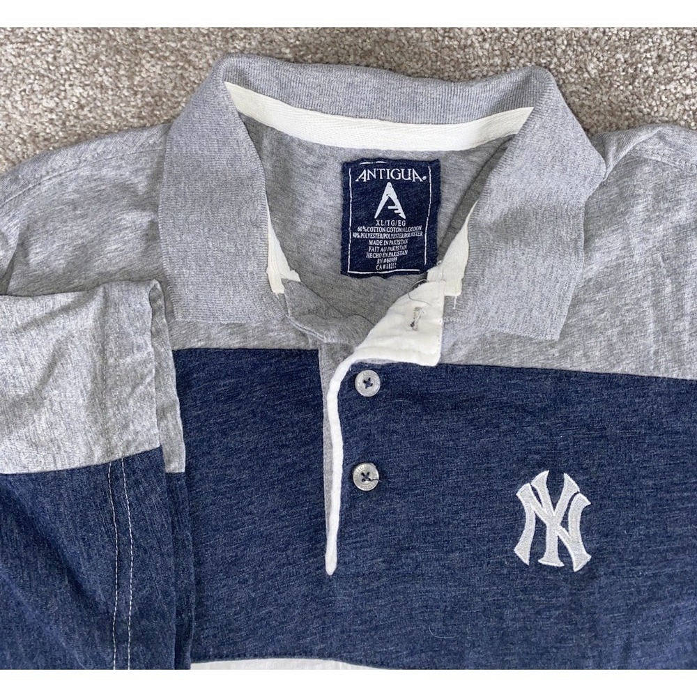 Antigua New York Yankees Color Block Shirt Mens‎ XL Blue/Gray/White MLB Stretch